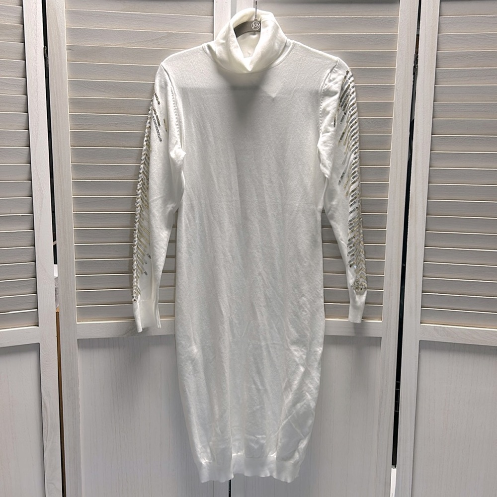 Long sleeved turtlenecked dress with sequin arms sz 14/16 NWT